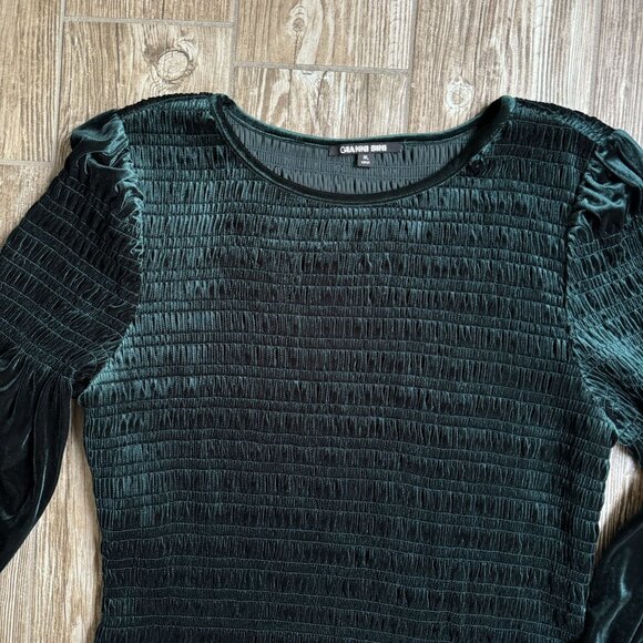 Gianni Bini Tally‎ Dress Womens XL Dark Green Velvet Smocked Ruffle Hem Sheath - Picture 4 of 8